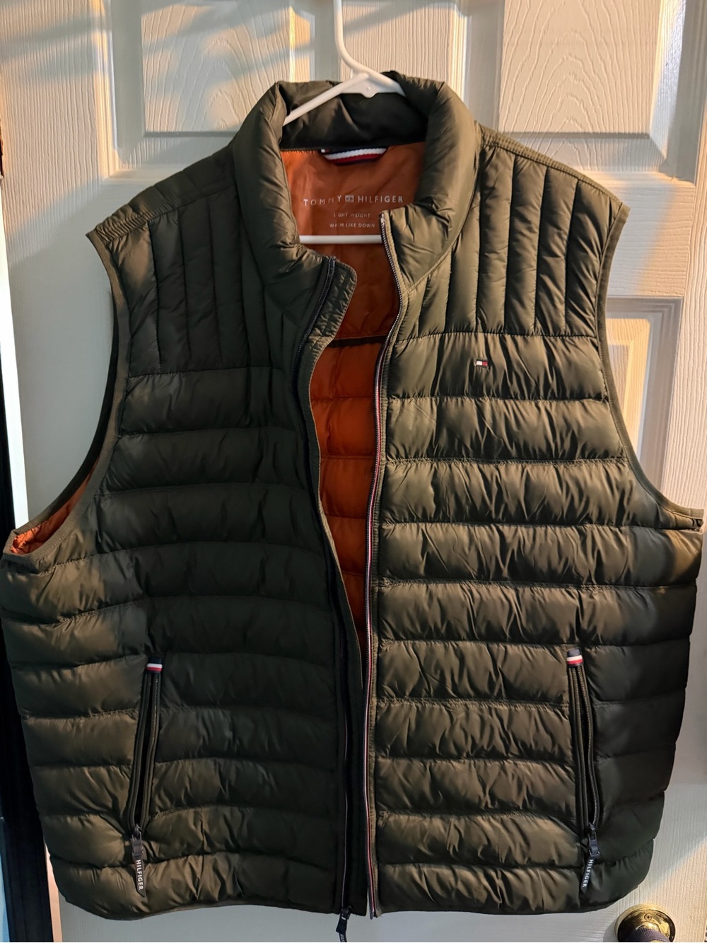 Tommy Hilfiger Olive Quilted Puffer Vest with Orange Lining